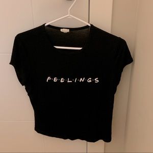 Cute friends inspired “f.e.e.l.i.n.g.s” cropped light and breezy shirt
